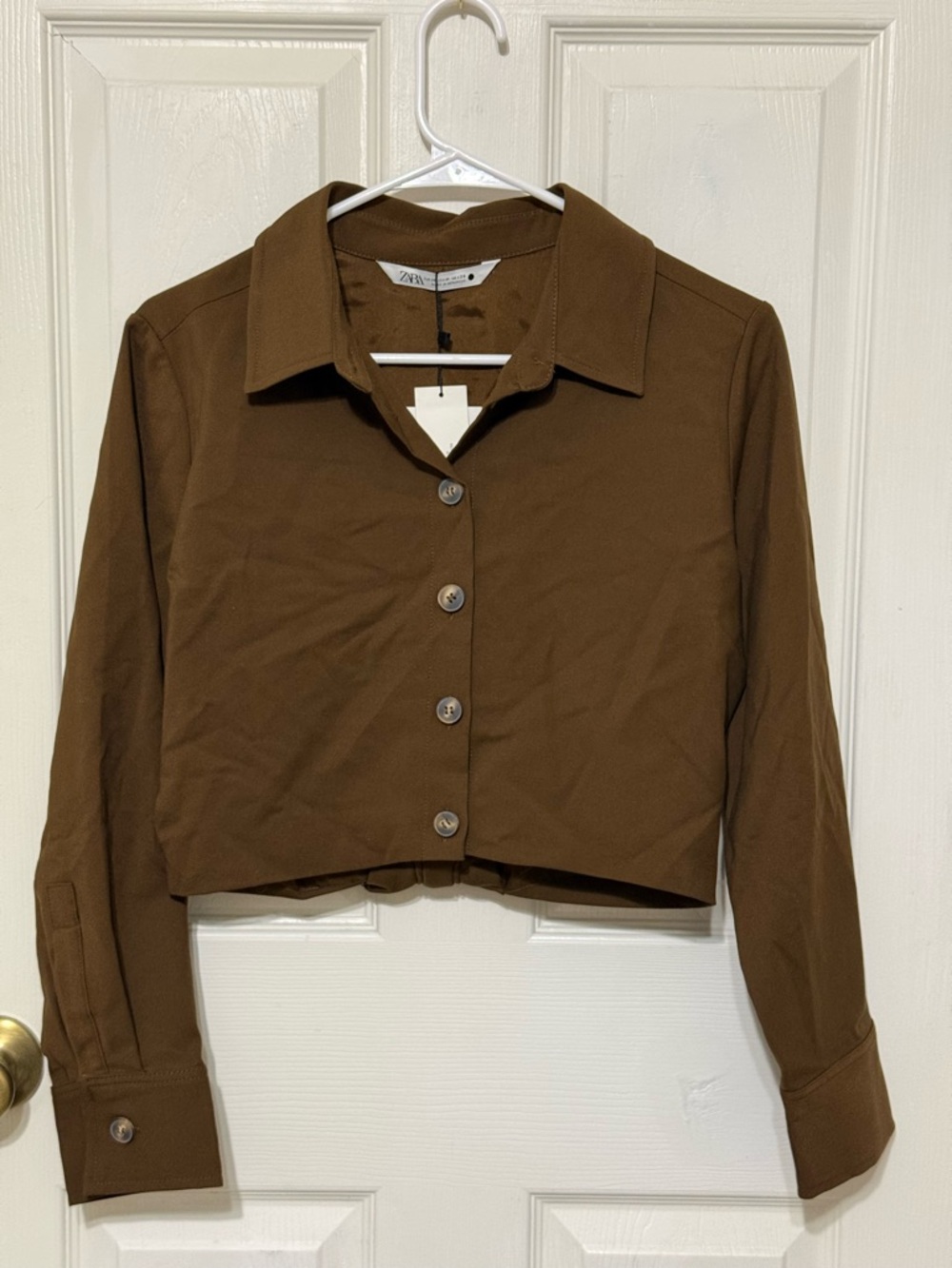Zara Brown Cropped Button-Down jacket